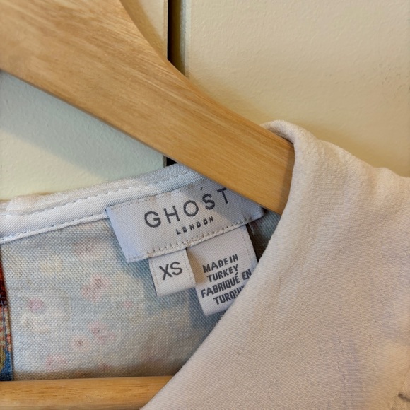 Ghost London Size XS Periwinkle Floral Maxi Dress with White Ruffle Collar - Picture 3 of 7